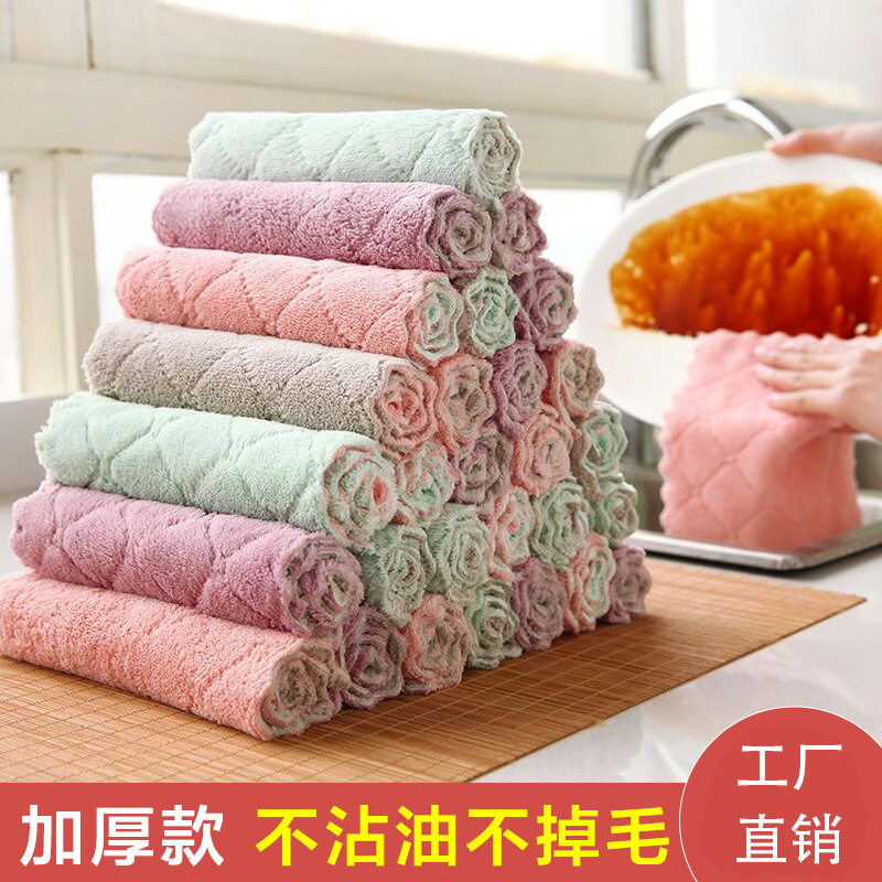 T 두꺼운 2색 식기 세척용 천, 흡수성 식탁보, 핸드 타월, 주방용 붙지 않는 기름, 보푸라기가 없는 청소용 걸레, 설거지용