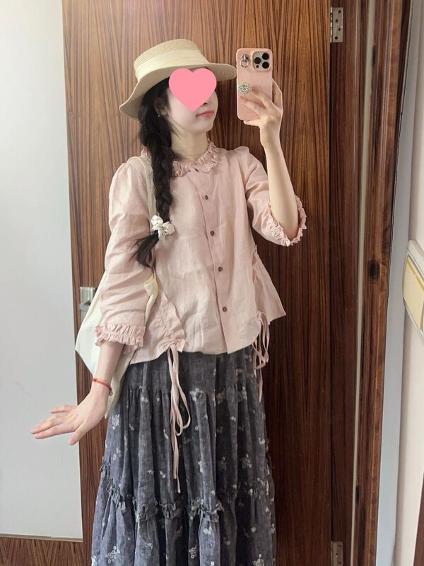 秋季新款温柔时尚花边衬衫衬衣女韩系设计感宽松半身裙两件套|undefined