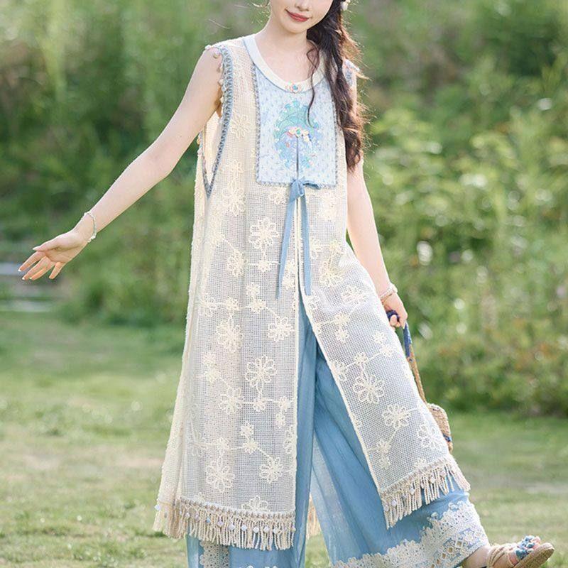 New Chinese Style 2025 Wearable Summer Element Pants Han New Style Hanfu Long Commuting Knitted Fresh Suit