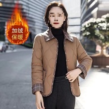 时尚妈妈装加绒短款棉服秋冬季新款百搭通勤一体棉保暖外套