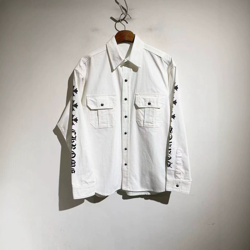 American Street Style 26Ss Cross Sanskrit Foam Print Long-Sleeve Shirt Loose Fit Os Trendy Brand Workwear Pocket Wide Shirt