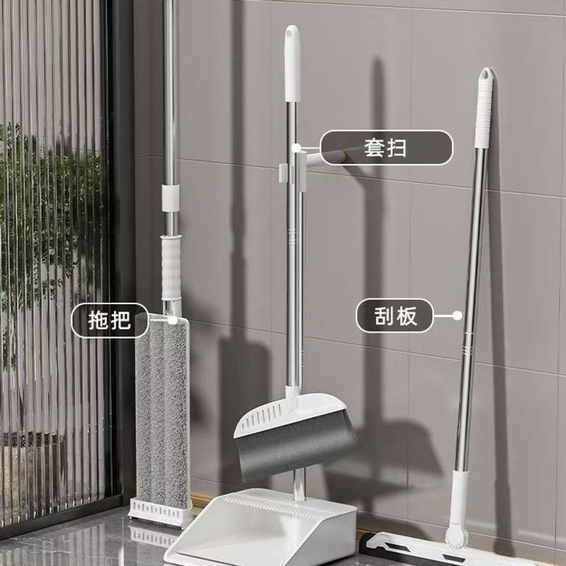 New broom and dustpan set, including a three-piece and a four-piece set, with soft-bristled brooms for household use, a hands-free broom, and a squeegee for sweeping and cleaning floors New broom and dustpan set, including a three-piece and a four-piece set, with soft-bristled brooms for household use, a hands-free broom, and a squeegee for sweeping and cleaning floors