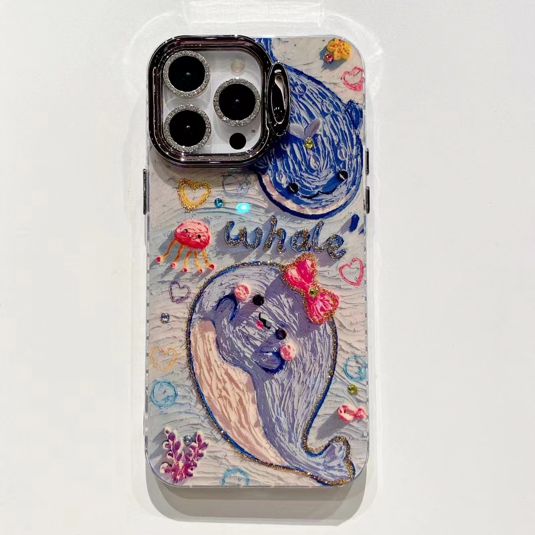 Summer Blu-ray Whale IPhone15promax Soporte de protección ocular Lente en polvo brillante Funda para teléfono móvil Apple 15 para 14