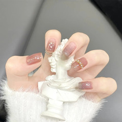 B253 Broken Diamond Shell Mid-Length Small Pearl Decoration Simple Style Nail Art Finished Internet Celebrity Wearable Nails Fake Nails