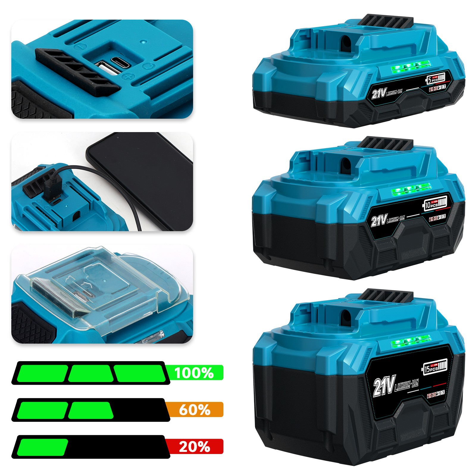 牧田款插脚锂电工具通用电池充电式充放一体大容量品质高外贸精选