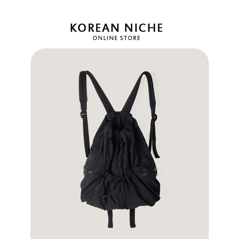 2024 New Japanese and Korean niche design forest nylon fabric drawstring women's lightweight class travel backpack_voghion.com