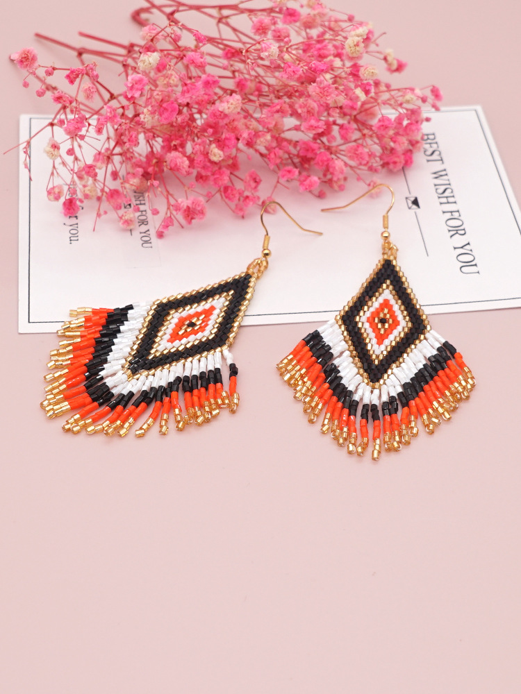 Woven Rice Beads Ethnic Style Geometric Tassel Earrings Wholesale Jewelry Nihaojewelry display picture 2