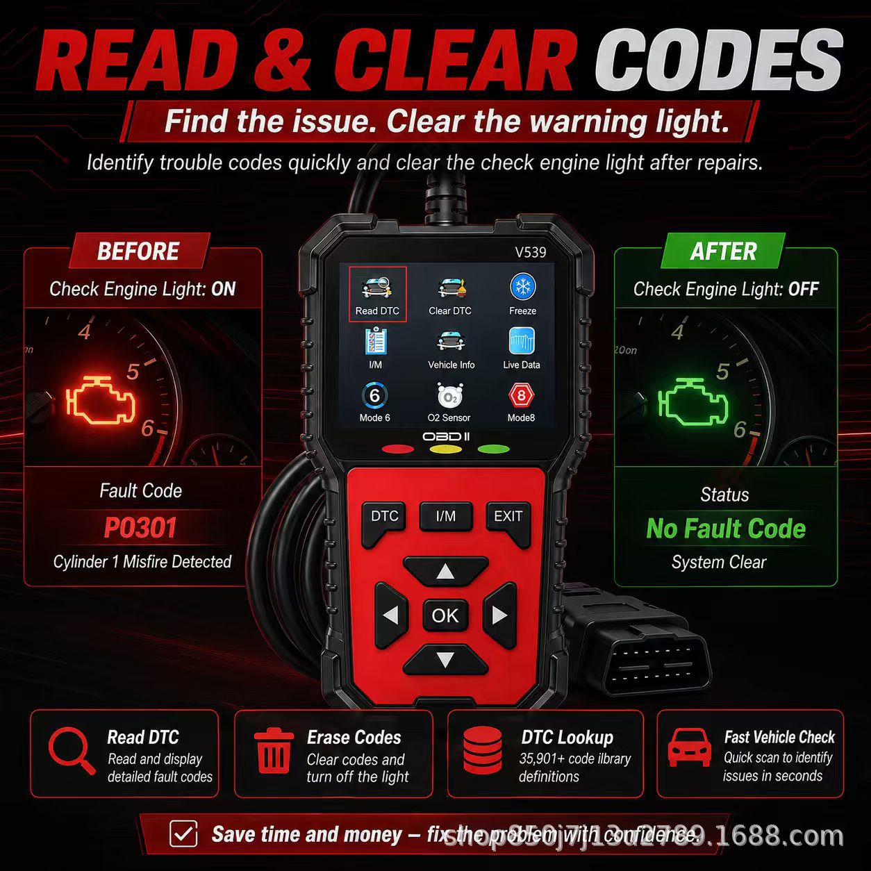 Brand new V539 car diagnostic tool OBD 2 on-board diagnostic tool full-function OBDII car scanner