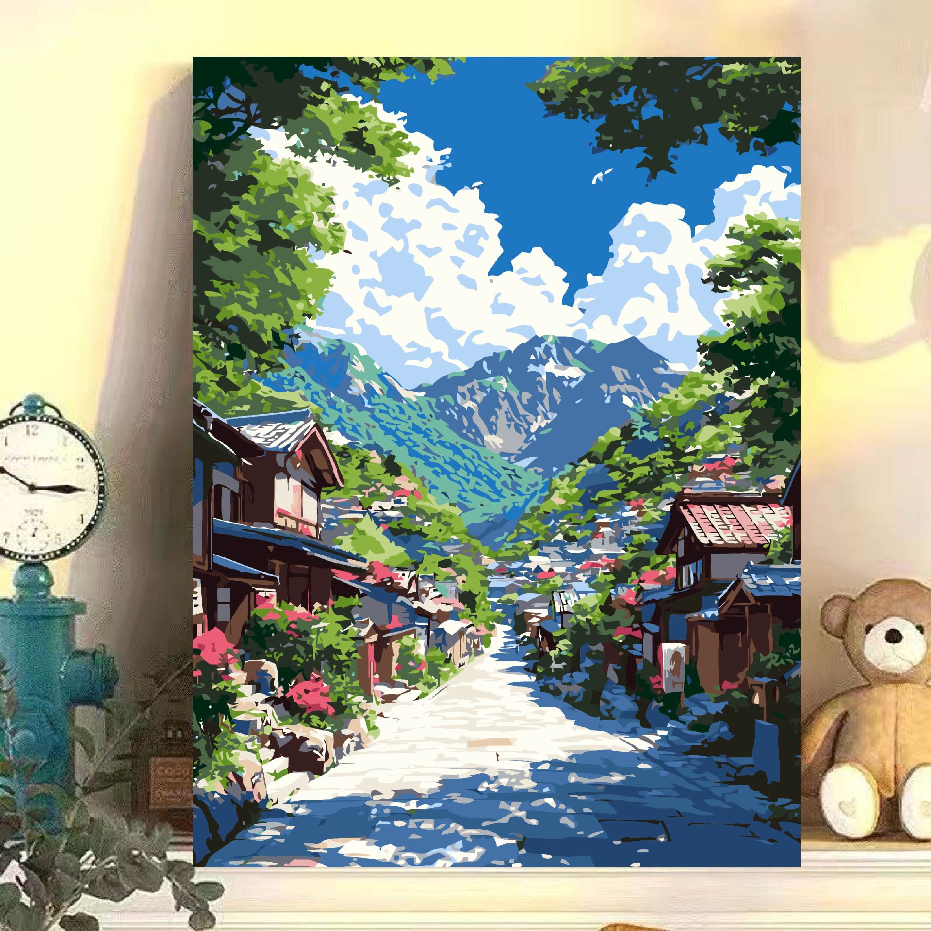 Paisaje floral diy relleno manual acrílico pintura al óleo digital de alto valor de color curado 0 pintura al óleo de relleno base en el viento