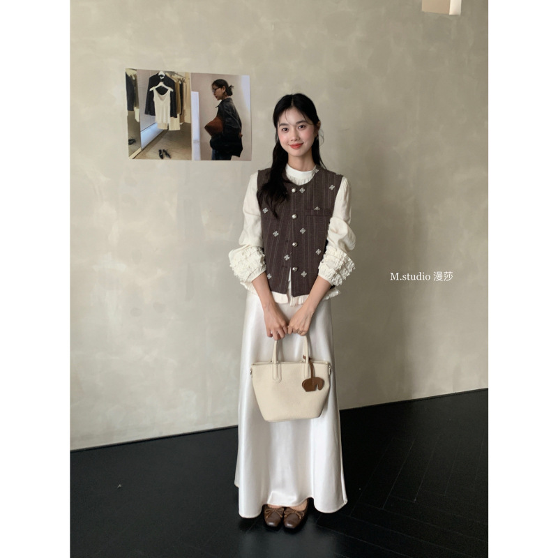 MSTUDIO漫莎-巴洛克时兴刺绣暗条纹拼花边设计感马甲7597|undefined