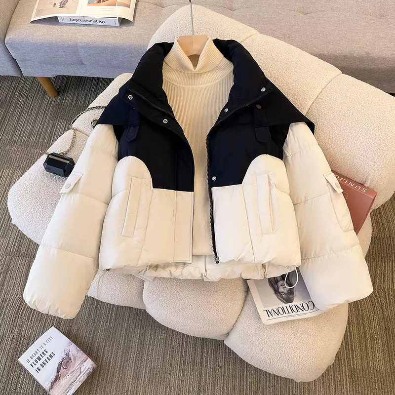 棉服女韩版宽松百搭时尚冬新款撞色炸街洋气面包服面包服短款棉衣
