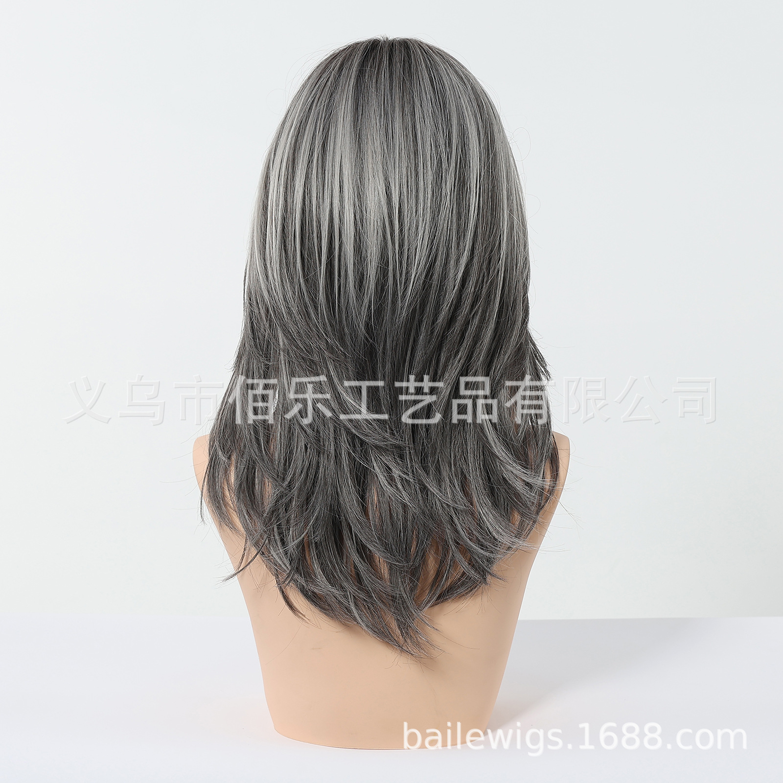 Peluca de venta caliente transfronteriza, color gris, flequillo, cabello rizado natural, casco completo, fibra química, hair femenino, lugar europeo y americano image 5