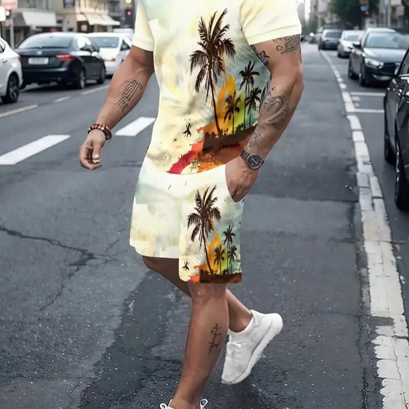 2025 nuevo estilo europeo y americano transfronterizo Amazon tendencia de moda casual camiseta de manga corta pantalones cortos traje ME05 MA04