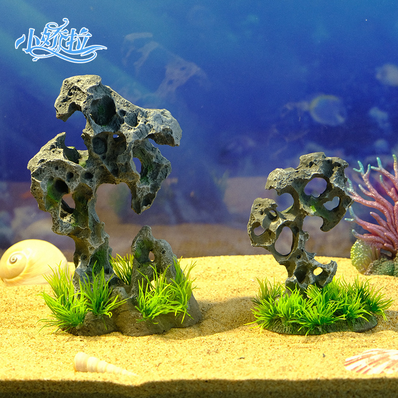 Simulación de paisajismo de pecera, arroyos de piedra, rocalla de piedra, decoración, evitación, decoración de resina, conjunto de acuario
