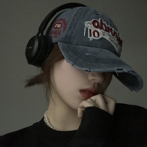 Vintage American Retro Washed Denim Baseball Cap for Women Large Head Wide Brim Hat to Make Face Look Smaller Men's Duckbill Hat