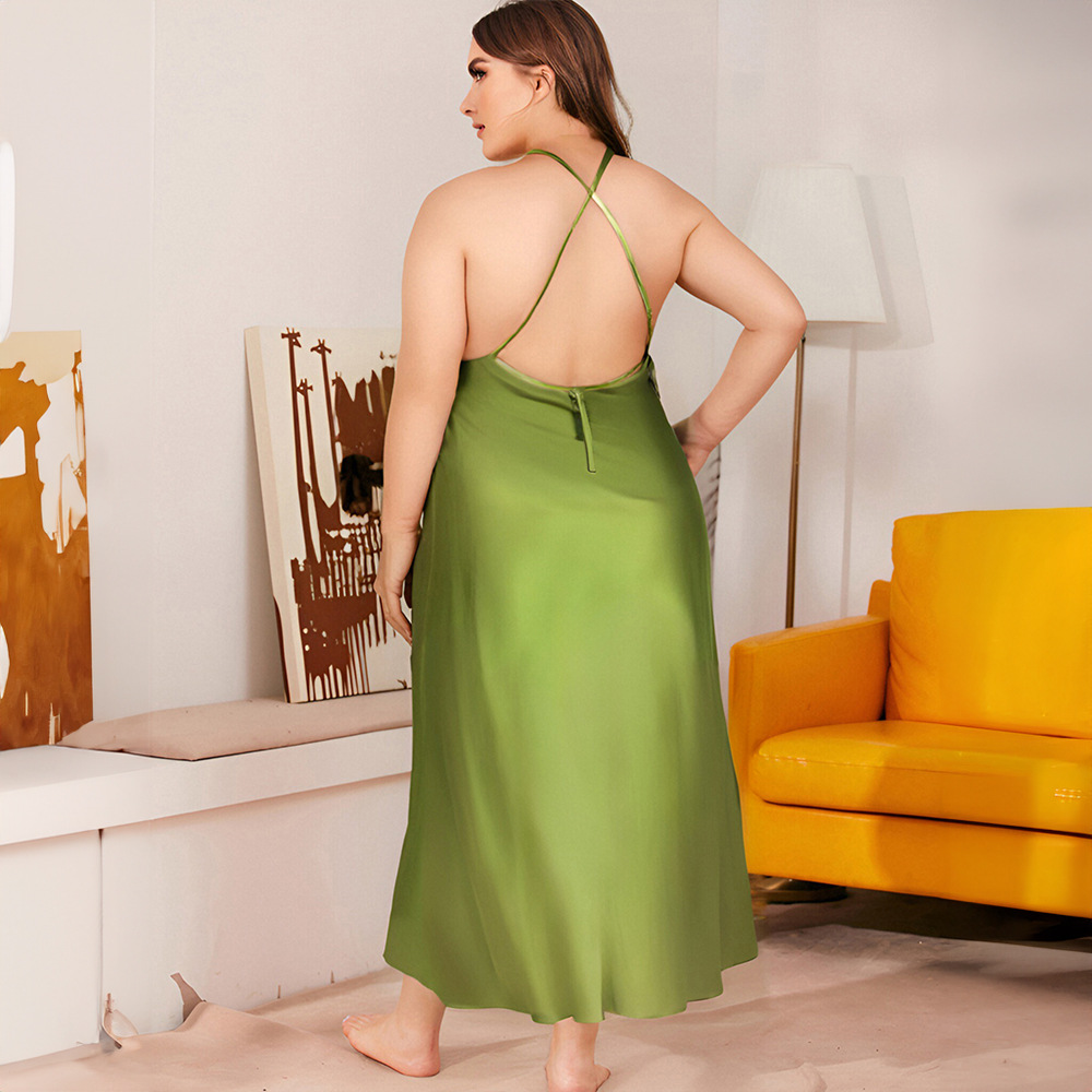 Pijamas de gran tamaño transfronterizos de color sólido de mujeres, cinturón cruzado, vestido de seda de hielo, ropa para el hogar, SQ2216