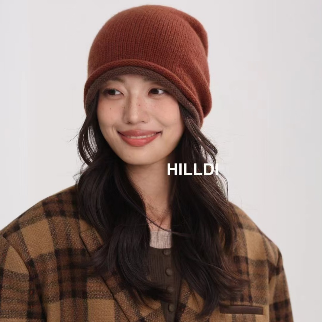 100%纯羊毛针织帽子女秋冬款百搭大头围堆堆帽保暖护耳包头毛线帽