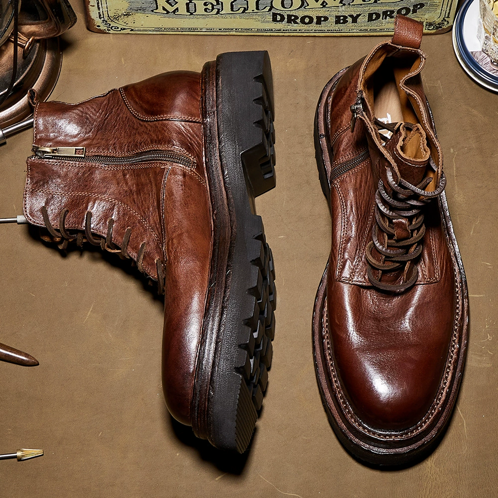 Мужские ботинки «Мартинс» из натуральной кожи в стиле ретро на толстой подошве, британские модные короткие ботинки, осенне-зимние мужские ботинки, рабочие ботинки E241