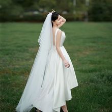 新款头纱新娘婚纱长款白色双层柔软拖尾头纱头饰素纱发梳婚纱配饰