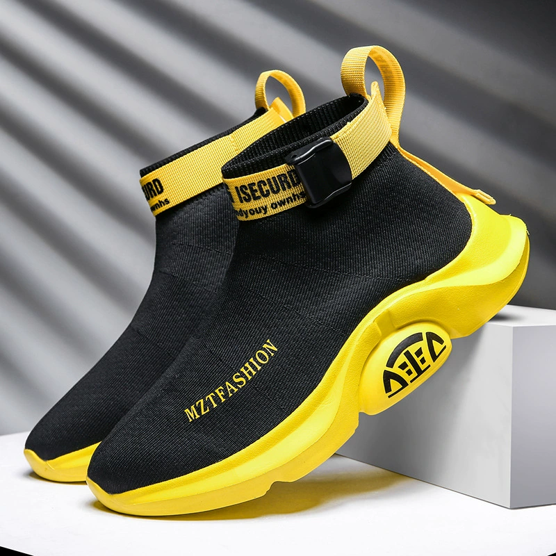 Leisure high-top knitted sneakers with elastic socks, platform low boots, sports shoes, comfortable footwear
