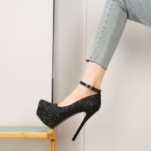 915-2防水台14cm超高跟女鞋水钻新娘鞋闪亮片结婚鞋宴会模特跨境