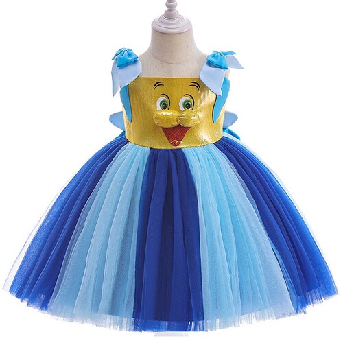 New European and American Girls' Mesh Tutu Dress with SpongeBob SquarePants Cosplay Performance Gown—Stylish 3D-Designed Kids' Skirt