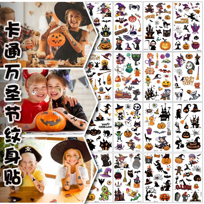 Cross-Border New Children's Halloween Cartoon Tattoo Stickers Fun and Funny Pumpkin Party Party Temporary Tattoo Stickers