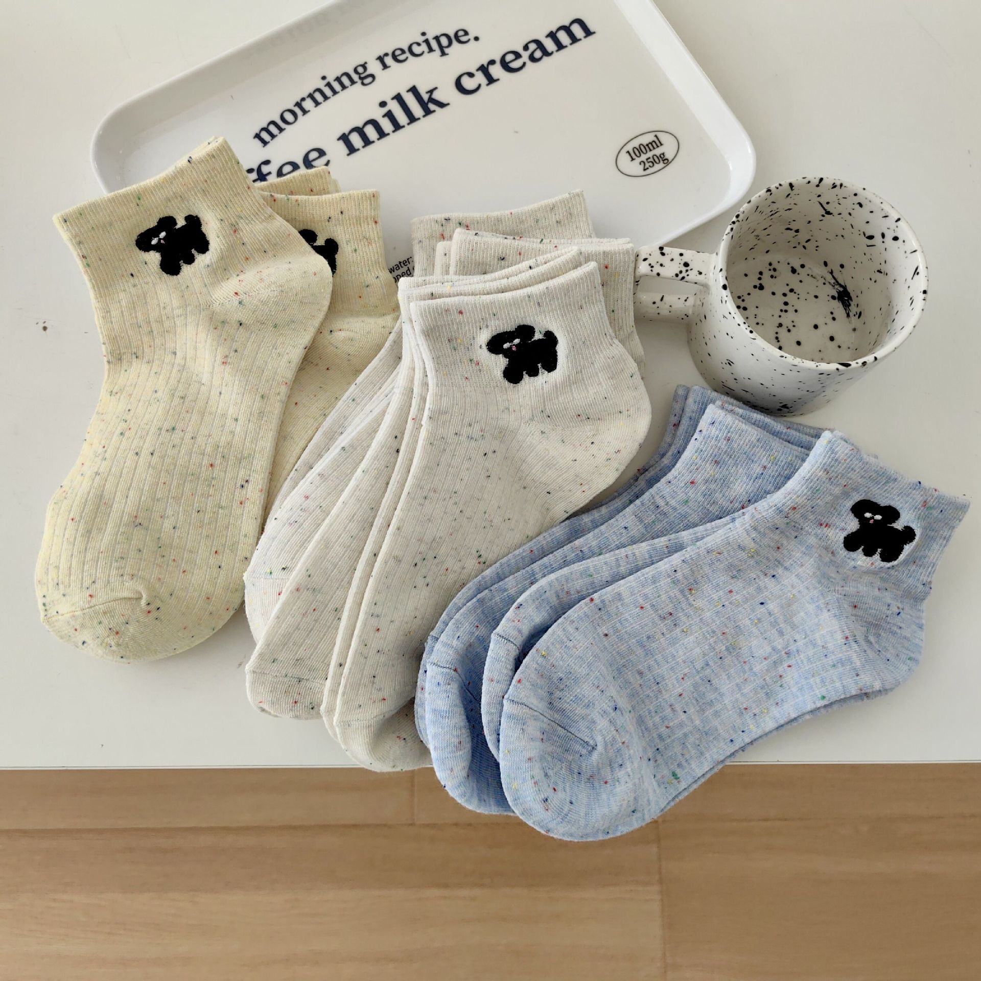 Spring and Summer Light Mouth Boat Socks with Pointed Mesh Embroidery, Low Saturation, Minimalist Ins Cotton Socks, Mid-Calf Socks for Children and College Students