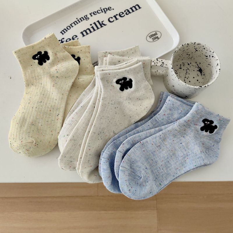 Spring and summer low-cut boat Socks dot yarn embroidered puppy low saturation simple ins cotton socks mid-calf length socks for children College Style