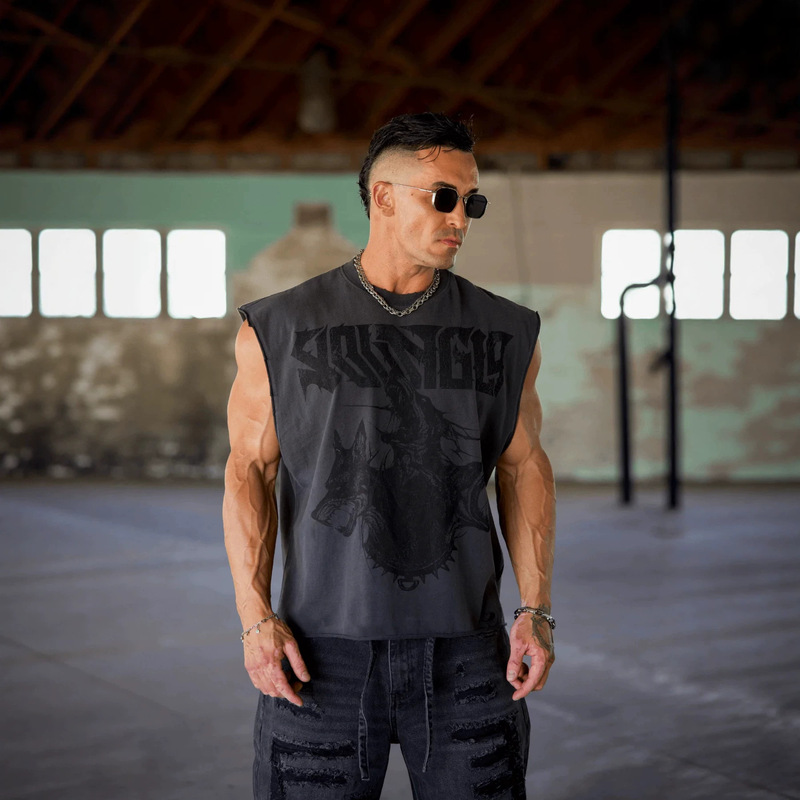 Youngla New American Style Men's Vest Muscle Sports Fitness Cotton Printed Casual Trendy Sleeveless T-Shirt