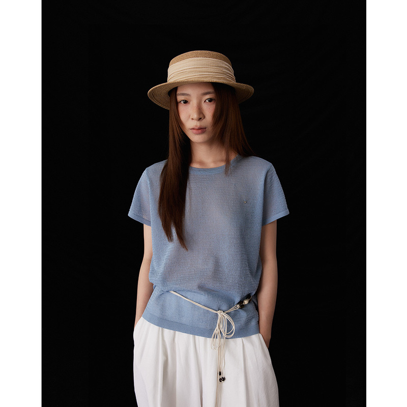 Evertrue T-Shirt Knitted 2025 Summer Korean Style Short-Sleeved Round Neck Loose See-Through Top T-Shirt 65666 Evertrue T-Shirt Knitted 2025 Summer Korean Style Short-Sleeved Round Neck Loose See-Through Top T-Shirt 65666