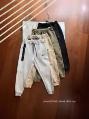25SS Men's Knit Jogger Pants with Swoosh Print, Casual Pockets & Zipper, Ankle Cuff Sweatpants for Spring/Autumn
