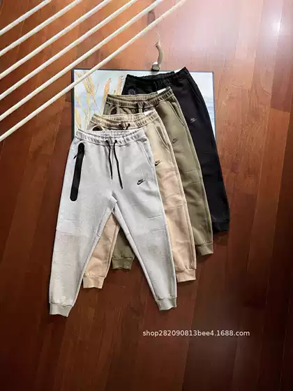 25SS Men's Knit Jogger Pants with Swoosh Print, Casual Pockets & Zipper, Ankle Cuff Sweatpants for Spring/Autumn