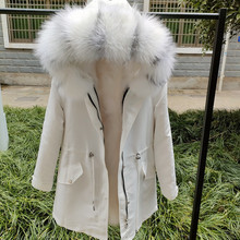 派克服女中长款年轻超大十子狐毛领可拆卸白色貉子毛内胆皮草外套