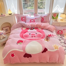 新款儿童卡通超柔软可裸睡牛奶绒四件套单双人四件套支持一件代发