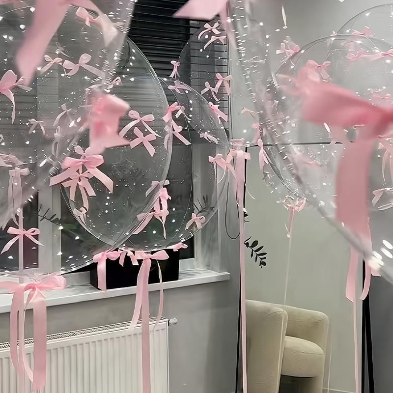 透明蝴蝶结气球布置场景装饰生日派对订婚结婚飘空马卡龙气球|undefined