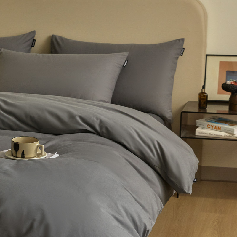 High-end nuevo algodón molido cama gaza de cuatro piezas conjunto de color sólido de doble parche de algodón puro tipo a sábanas de cama 4 suave