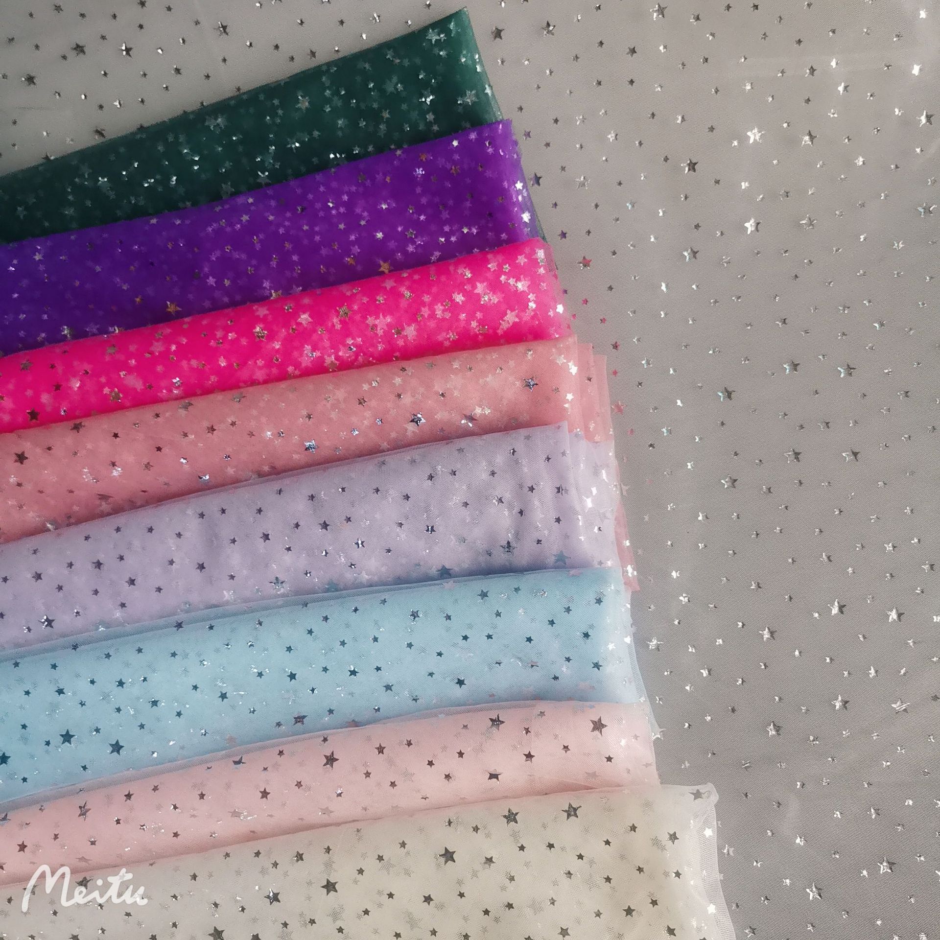 热卖款~多色供应锦特密美国网迷你大小五角星烫银 小清新纱裙面料