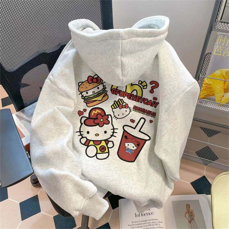Hello Kitty Hello Kitty Front and Back Printed Pattern Hooded Sweatshirt for Women 2024 American High Street Cartoon Foreign Trade