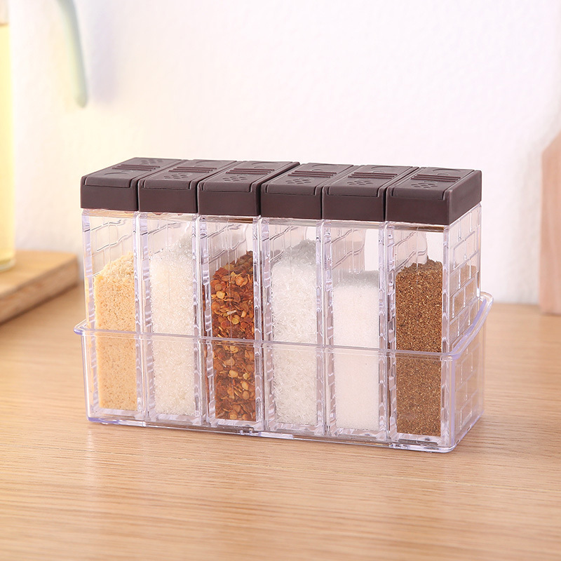 originality transparent Seasoning Box Two-way Opening the cover base Moisture-proof kitchen Supplies suit Condiments Canister Six piece set