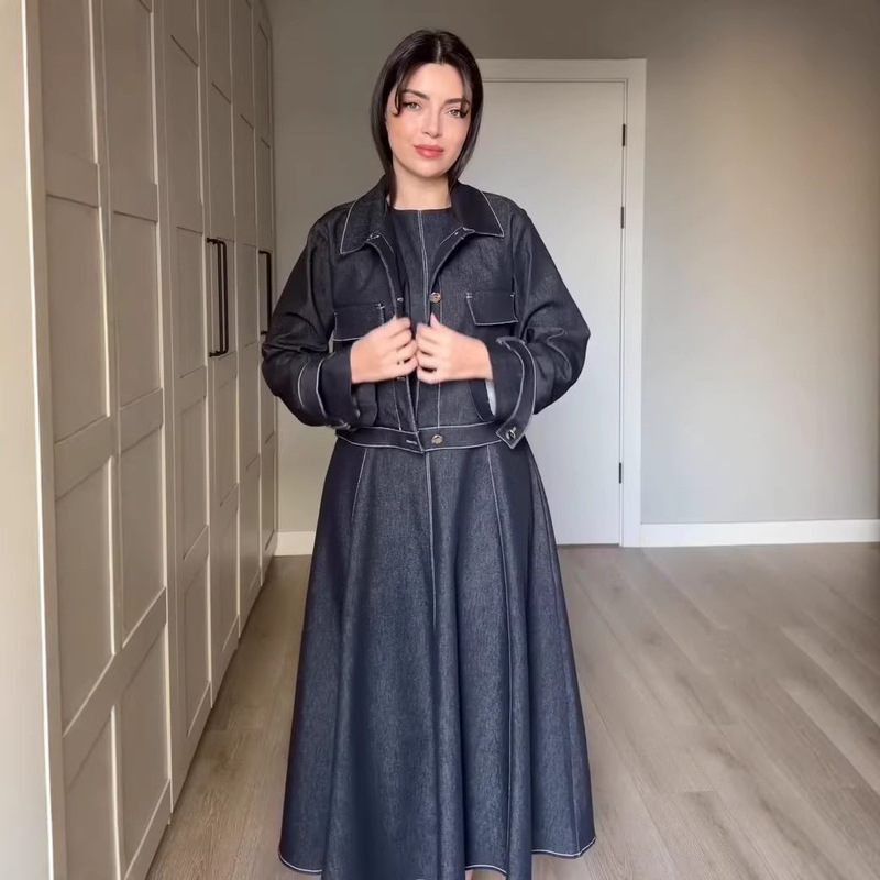 European and American Foreign Trade Women's Clothing 2026 Amazon Cross-Border Autumn Lapel Jacket Cardigan A-Line Slimming Dress European and American Foreign Trade Women's Clothing 2026 Amazon Cross-Border Autumn Lapel Jacket Cardigan A-Line Slimming Dress