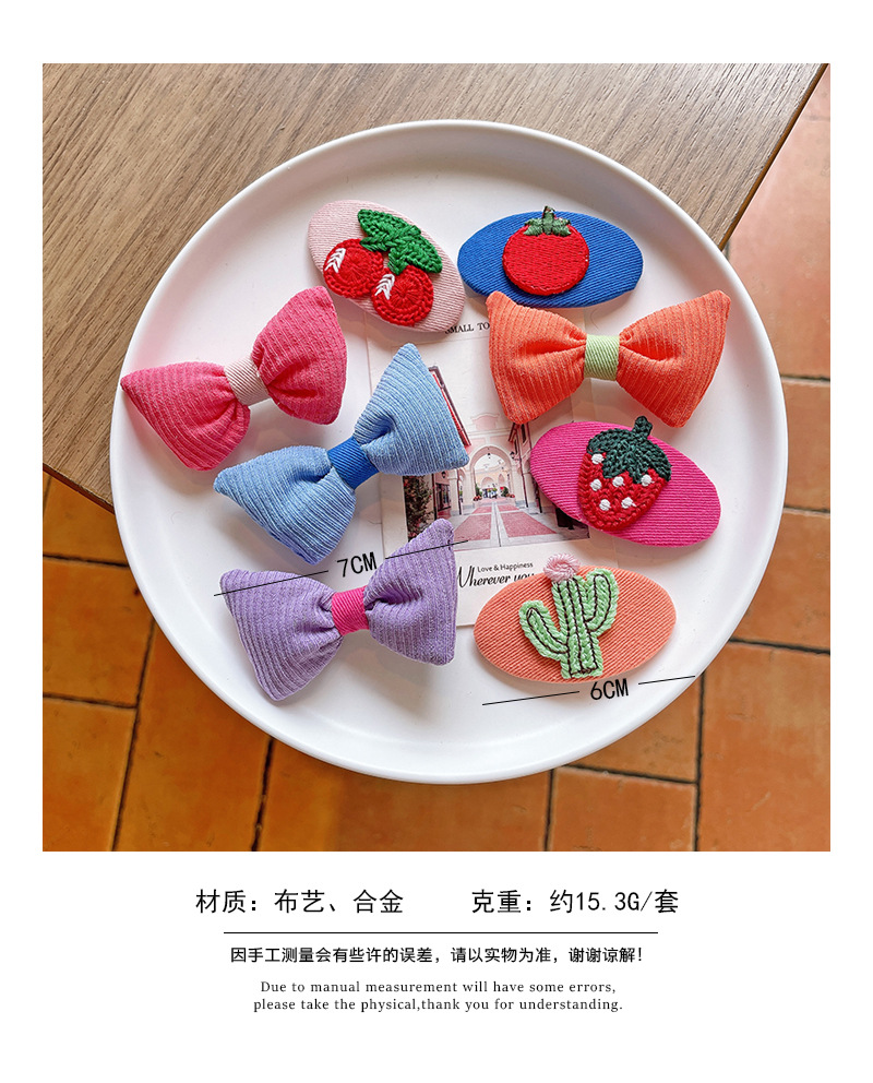 韩版儿童刺绣水果发夹彩色立体蝴蝶结边夹小女孩椭圆纯色BB夹发卡-阿里巴巴