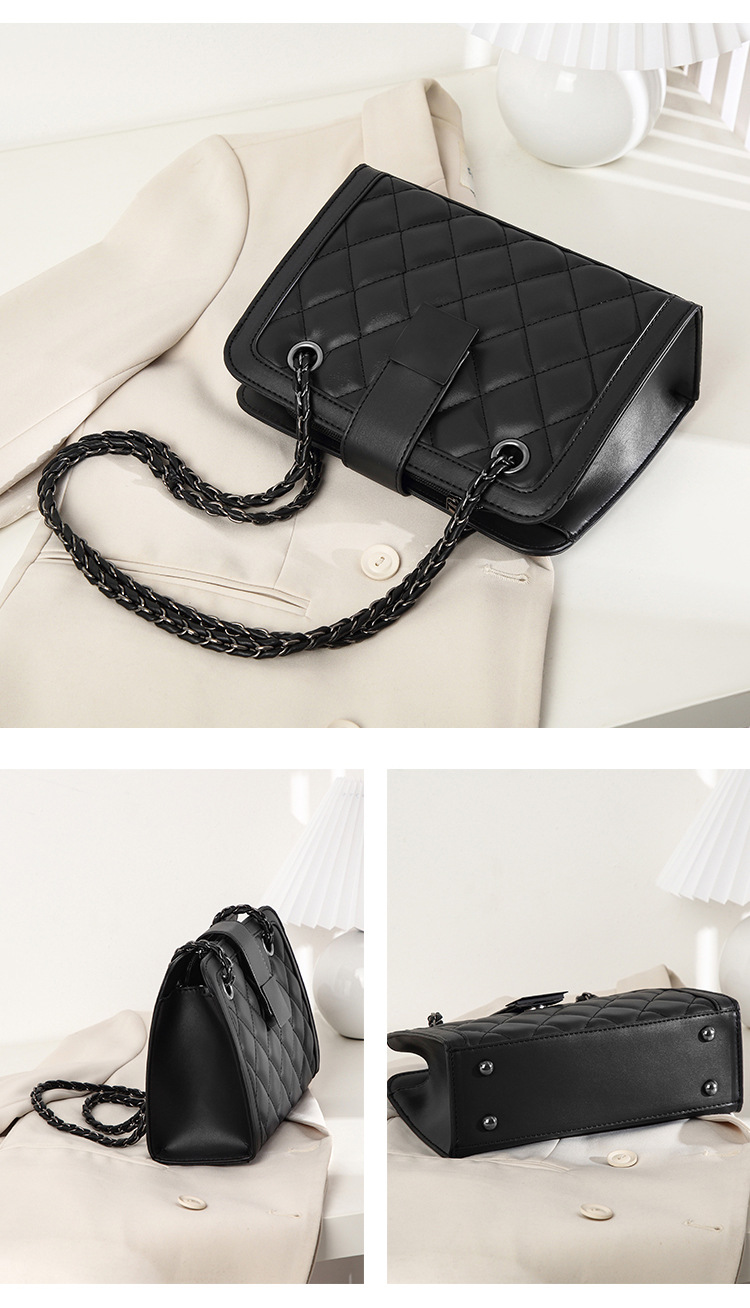 Zipper Closure Type Double Shoulder Straps Strap Type Women's Medium Pu Leather Solid Color Lingge Elegant Classic Style Zipper Shoulder Bag