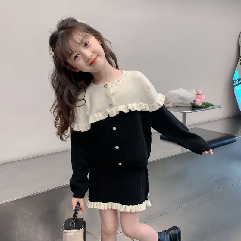 女童春秋套装2025新款洋气时髦小香风拼色开衫上衣半身裙两件套潮|undefined