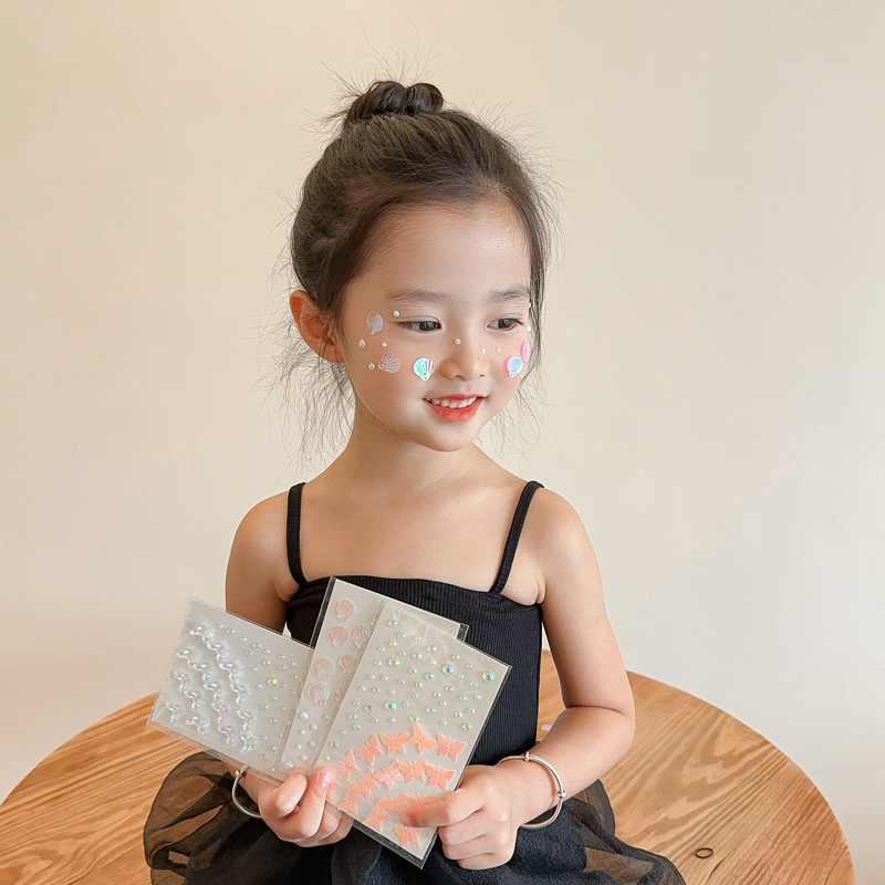 Children's Stage Performance Face Decorations Pearl Shell Butterfly Rhinestone Face Makeup Self-Adhesive Glue-Free Stickers