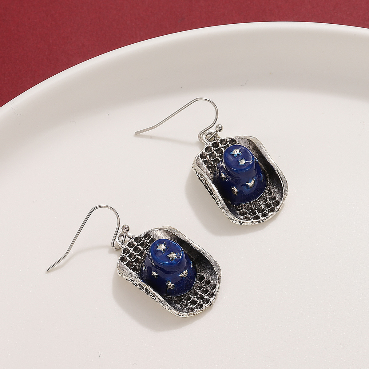 Orecchini da cowboy occidentali geometrici in lega punk alla moda da donna blu alla moda_voghion.com