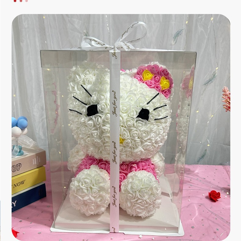 Flor preservada Hello Kitty, regalo de San Valentín, rosa artificial, regalo de cumpleaños, regalo de Navidad