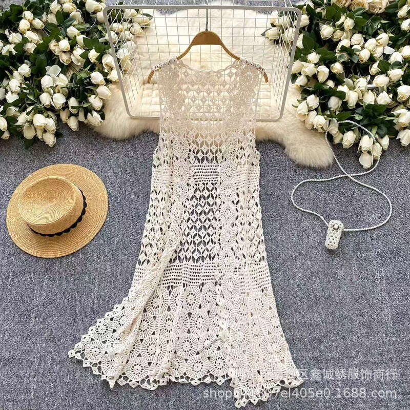 Knitted Hollow-Out Crochet Summer Cardigan Sleeveless New Style Long Vest Top Knitted Hollow-Out Crochet Summer Cardigan Sleeveless New Style Long Vest Top