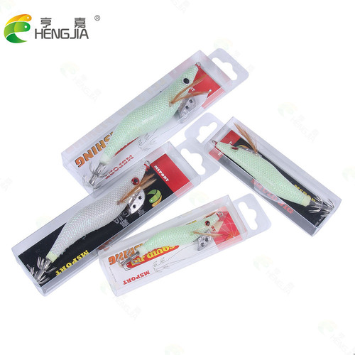HENGJIA wholesale luminous shrimp white wooden shrimp boxed fake bait squid hook explosive hook wholesale