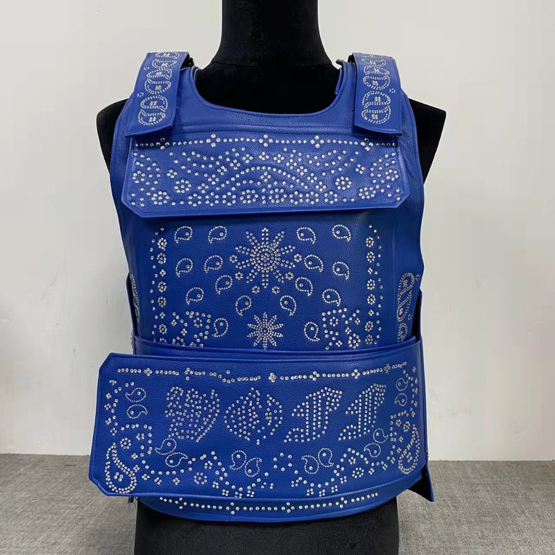 Aliexpress Ebay Cross-Border E-Commerce Pu Leather New Style Solid Color Rhinestone Protective Vest for Men and Women Street Dance Hip-Hop Vest